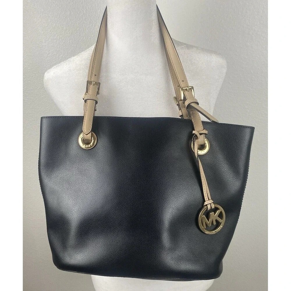 Michael Kors Jet Set Black Pebbled Leather Tote/Purse